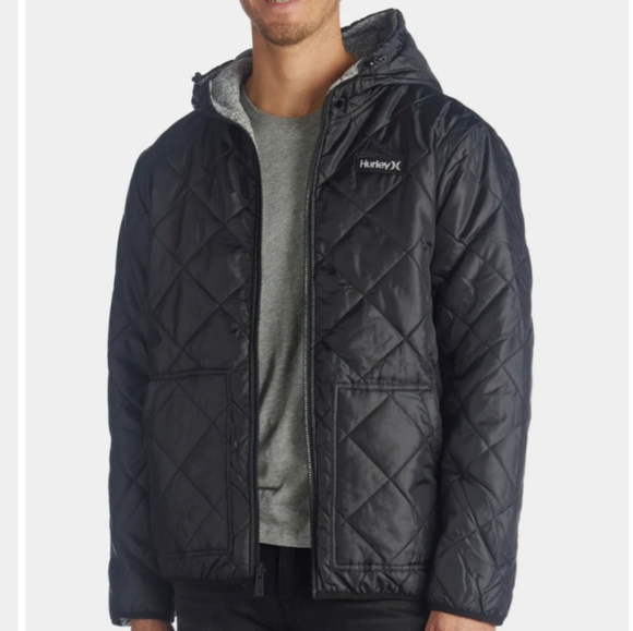 HURLEY NEW Quilted Taffeta & Sweater Fleece Reversible Jacket - Picture 1 of 16